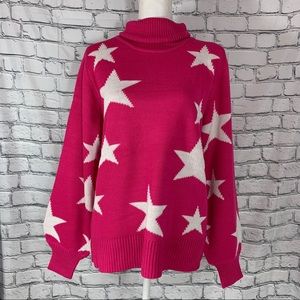 Zenana pink turtleneck star sweater